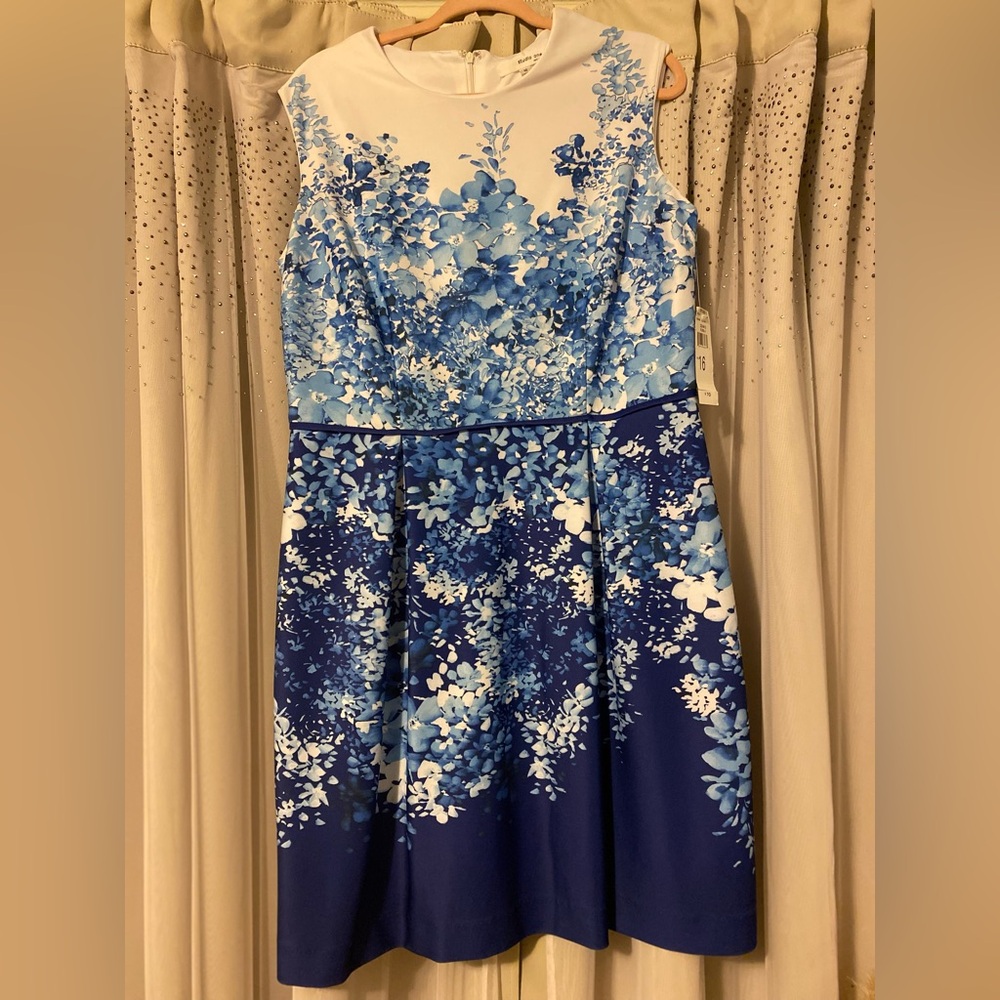 Blue Floral Fit & Flare Midi Dress